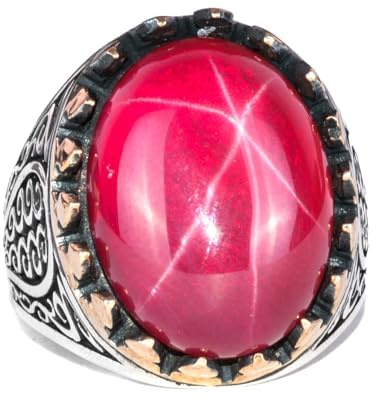 KAMBO Herren-Ring aus Massivem 925 Karat Sterlingsilber mit Natürlichem Stern-Rubin-Edelstein, Einzigartige Handgefertigte Eleganz