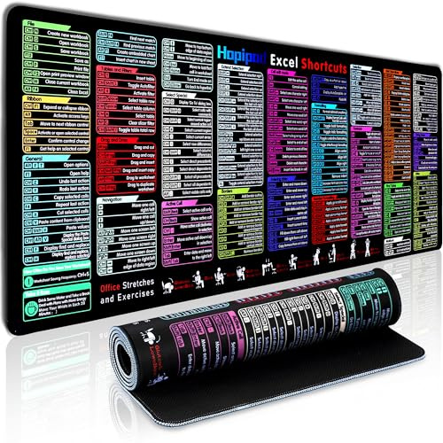 Excel Spickzettel-Schreibtischunterlage mit 231 Shortcuts | US Local Store | XL 80 x 30 cm wasserdichtes Mauspad | rutschfeste Büro- und Gaming-Schreibtischunterlage | genähte Kanten | Geschenk für