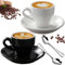 Asfrode Set de Tazas de Espresso, Taza de Espresso de Porcelana con Platillo y Mini Cucharas de Acero Inoxidable, 2 Piezas 80 ml Extra Gruesas Tazas para Café Moka Macchiato Té Espresso