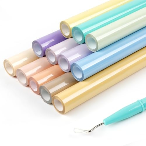 HTVRONT Boho Color HTV Vinyl Bundle - 12Pack 12×3FT(30.5x91CM) Heat Transfer Vinyl for T Shirts, Pastel Iron on Vinyl for Cricut, Heat Transfer Vinyl Bundle with 12 Macarons Colors (12 Pastel Colors)