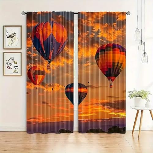 EXSANLIEAY Verdunklungsvorhänge HeißLuftballon, Vorhang Blickdicht Wolken Vorhänge mit öSen 2er Set für Schlafzimmer Kinderzimmer, Deko Gardinen Wohnzimmer - B117 x H137 cm