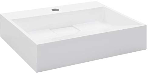 Homgoday Lavabo 50x38x13 cm Fonte minérale/Marbre Blanc, Vasque à Poser, Lavabo de Salle de Bain Évier de Comptoir pour Toilettes, Vestiaires, WC d'invités