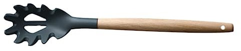 Garneck Cuchara Para Espaguetis y Colador De Fideos De Silicona Gris Mango De Madera, Utensilio Para Servir Pasta El Hogar, Ligera y Práctica Para Cocina Diaria