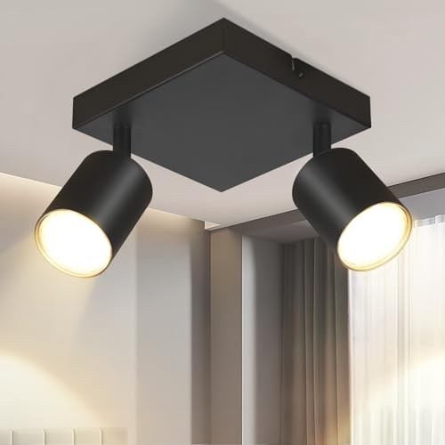 Homefire LED Deckenstrahler Deckenlampe Schwarz - 2 Flammig GU10 | Deckenleuchte 350° Schwenkbar Strahler Spots Innen Deckenspot flurlampe für Wohnzimmer Küche Ohne Leuchtmittel