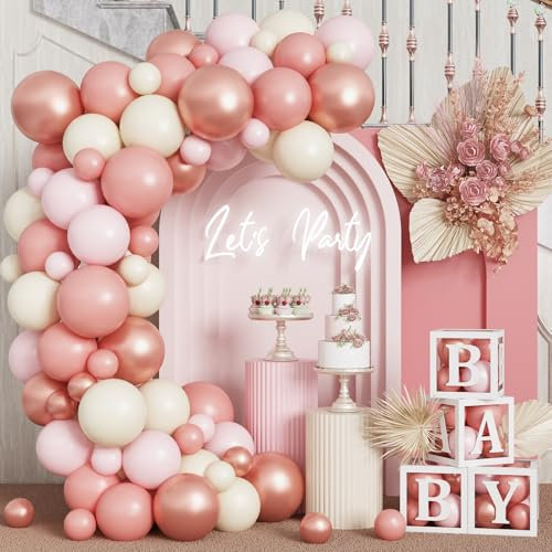 HILAVO Blush Pink Balloon Garland Kit - Rose Gold, Dusty Pink, Sand, White Balloons - Arch, Retro, Light, Pastel Pink, Beige, Nude, Creme - Boho Wedding, Baby Shower, Birthday Party Decoration