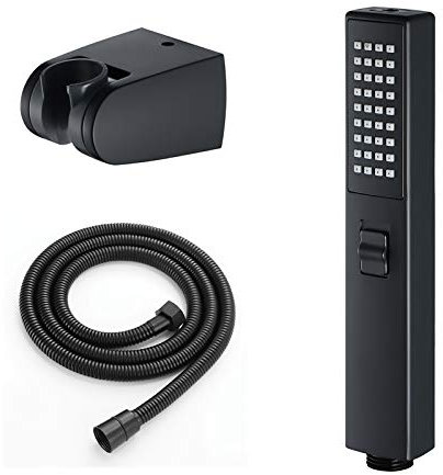 Pommeau de douche carré avec économie d'eau 2 fonctions Pomme de douche à main avec tuyau et support en ABS noir