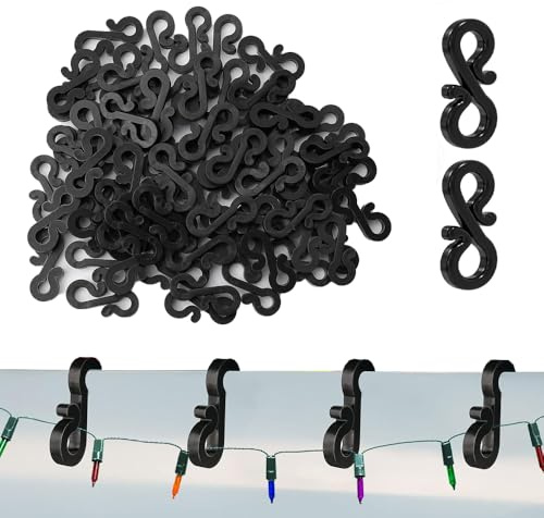 ANGIX 25 x S Shaped Gutter Hooks, Weatherproof & Reusable Mini Plastic Gutter Hanging Hooks/Clips Hangers for Outdoor Rope Christmas Xmas Icicle Fairy String Lights Decorations - Black