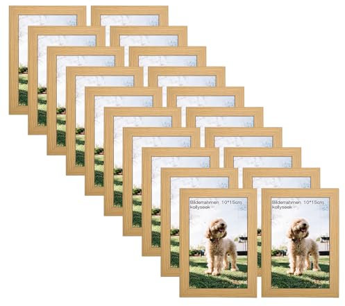 kollyseek 20 Pack 10x15cm MDF Picture Frames 4x6in Wooden Display Photo Frame with Acrylic Glass and White Mount Desktop/Wall Mounting Decorative Poster Frame (Natural)