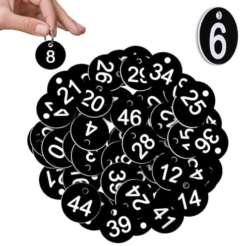 Graviertes Nummernschild, 50 Stück Schwarzes Rundes Nummernschild, Kunststoffnummernschild, Kleines Nummernschild mit Löchern, ID Nummernschild, Für Organisieren und Sortieren