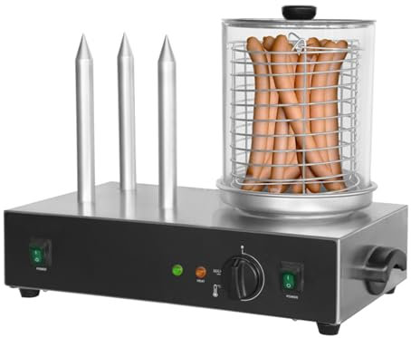 Chauffe Hot Dog Électrique 3 Plots 700W Machine à Hot Dog Professionnelle en Inox Chauffe-Saucisses avec Récipient en Verre et Température Réglable 50-350°C Appareil Idéal pour Restauration Rapide.