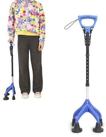 KMINA Bastone per Anziani Quadripode Ergonomico (Pesante e Robusto 1,5 kg), Regolabile, per Utenti >1,55 m di Altezza, Design Brevettato - Made in Europe