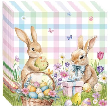 Scinzene Osterservietten - 40 Stück Frühlingsservietten mit Hasenmotiv, Festliche Tischdeko für Ostern, für Haus Ostern Frühlings Party Dekoration, Perfekte Tischdeko für Ostern, 33 x 33 cm