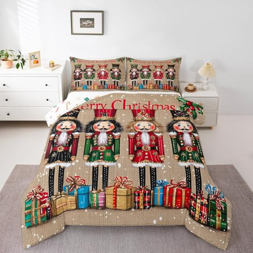 Homemissing Nutcracker Down Duvet King Size Boys Girls Cartoon Royal Guarder Bedding Set For Kids Merry Christmas Xmas Theme Bedding Set Duvet Set Room Decor Quilt Set