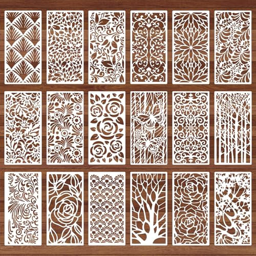 18 Stück Malerei Schablonen,Wiederverwendbare Blumenschablonen,Kunststoff Zeichnung Malschablonen,Schablonen Textilgestaltung,Wandgestaltung Schablonen zum Malen von DIY Holz,Möbeln,Heimdekoration