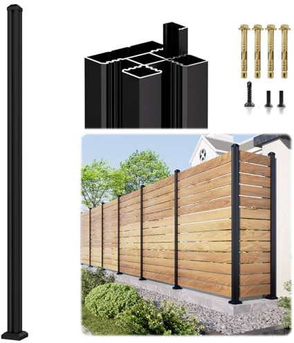1 Pack 6FT 3-Way Aluminum Fence Post, 1.8mm Thick Walls & 10mm Base, Matte Black Wood Fence Post, Rustproof & Weather-Resistant for Outdoor Privacy Panels