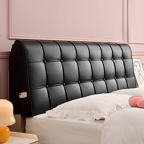 Großes gepolstertes Kunstleder-Wandkissen für Tagesbett, Schlafzimmer, Erkerfenster, Schwarz, 160 cm