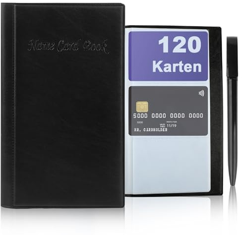 Hopton Visitenkarten Aufbewahrung für 120 Karten,Visitenkartenmappe | Visitenkartenbuch,PU-Leder visitenkartenetui,Praktisches Visitenkarten-Organizer für Kreditkarten,Kundenkarten,Bankkarten