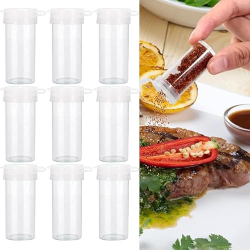 Juego de 10 mini tarros de especias de plástico, mini salero de viaje con tapa, tarros de sal transparentes para el hogar, camping, picnics