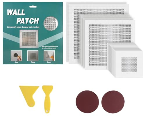 Gosknor 18pcs Drywall Repair Patch Kit, 2/6/8 Inch Aluminum Drywall Hole Patch with Scrapers & Sandpapers Dry Wall Spackle Wall Repair Kit for Fixing Plaster Walls Tools