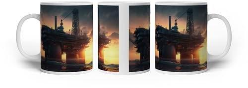 deyoli Taza con diseño de gigante industrial al atardecer, 300 ml, de cerámica blanca/taza de café/idea de regalo