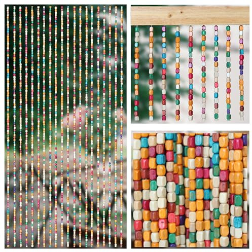 Atsweetlife Bamboo Beaded Curtains for doorways Door Beads Curtain String Wood Curtains for doorways Closet Wood Room Divider Home Decor (Rainbow, 90×190cm/35×75in)