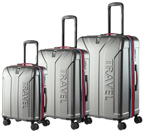 MONZANA® Kofferset 3tlg Hartschalen Koffer M-L-XL Gel-Griffe 4 Doppelrollen ABS PC Hardcase TSA Schloss Füße Trolley Rollkoffer Reisekoffer Set Grau