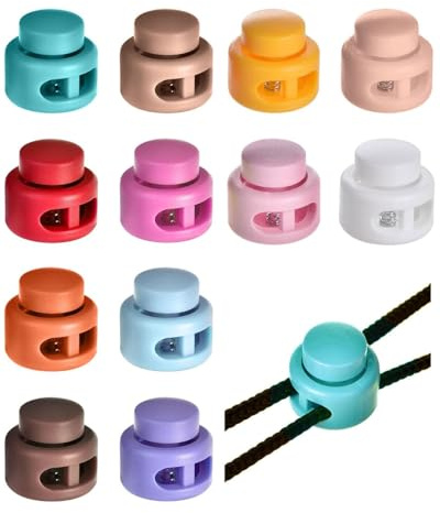 TPZORJX 12pcs Kordelstopper, 2-Loch Schlösser für Kordel, Kunststoff-Kordel Verschlüsse, Kordelklemme für Kordelzug-Taschen, Kleidung, Rucksäcke, Farbig