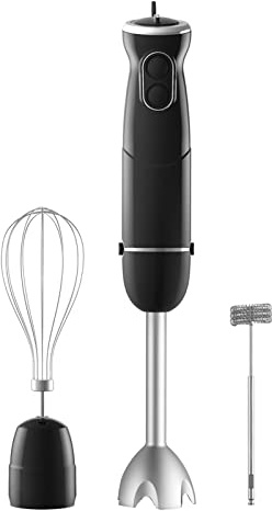 500W Immersion Hand Blender 3 in 1, 6-Speed Electric Stick Handheld Blender with Turbo Function, Include Stainless Steel Whisk, Milk Frother Attachments, Black
