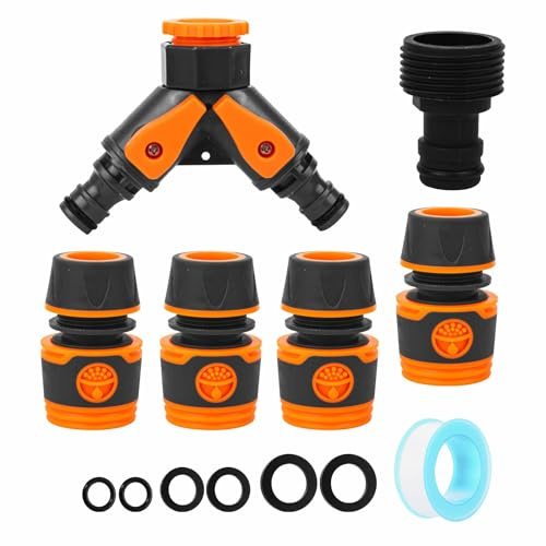 Dual Hose Connector 2-Way Garden Hose Diverter Y-Valve Hose Connector Independent On/Off with Dual Y-Valve Faucet Diverter, Faucet Quick Connector UK Standard Fitting for Outdoor Taps & Hoses
