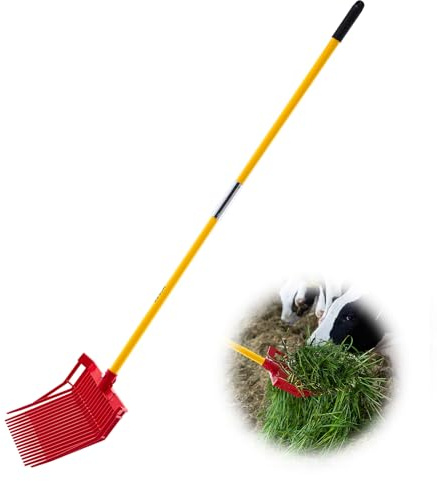 VEVOR Fourche à Fumier, 18 Dents Inclinées, Fourche à Foin avec Long Manche en Fibre de Verre, Râteau à Fumier de Cheval en Plastique pour Ramasser le Fumier, Paille, Foin, Écurie, Travaux Agricoles