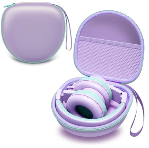 Kids Headphones Case for Folding Headphone, Purple+Green Edge(Case Only)