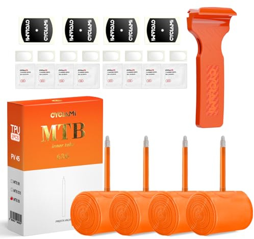 CYCLAMI Cámara Bicicleta Carretera 63g Ultraligera TPU MTB29×1.90/1.95/2.0/2.1/2.125 Bicicleta de Montaña con 45mm Válvulas Presta，2 Piezas(Incl. Kit de reparación de cámara de Aire)