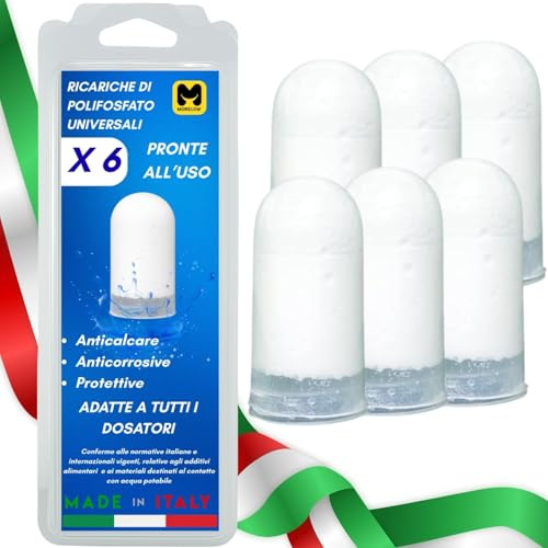 Polifosfati Caldaia Made in Italy – 6 Cartucce Ricarica Universali per Filtri Anticalcare Anticorrosione | Pastiglie Polifosfato per Trattamento e Depurazione Acqua Domestica