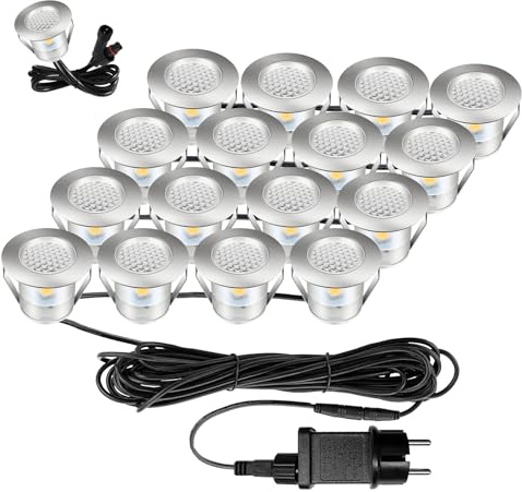 Bigzom Terrassen Einbaustrahler 16er Set Terrassenbeleuchtung LED Bodeneinbaustrahler warmweiß IP67 wasserdicht für außen innen Holzbrücke Pool Holzdeck Garten mini Einbauspots