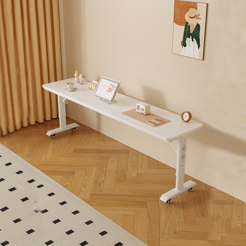 Überbetttisch Auf Rollen Mit Höhenverstellung - Massivholz Roll-Betttisch Für Schlafzimmer & Büro, Mobiler Arbeitstisch 180x40x68cm