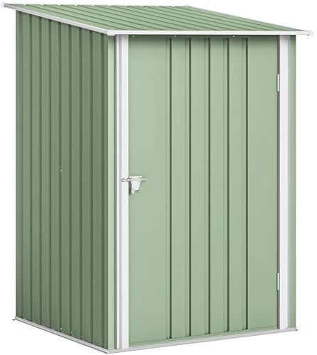 Outsunny Cobertizo de Jardín Exterior, 0,92 m², 100x103x160 cm, Caseta de Jardín Exterior Metálica con 1 Puerta y Cerradura, para Almacenamiento de Herramientas, para Patio, Terraza, Verde Claro