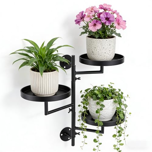 Estante giratorio de pared 3 niveles para plantas – Soporte metálico con rotación 180°, diseño salvaspacio, resistente al agua y óxido, fácil montaje – Ideal para ventana, balcón, salón y rincón