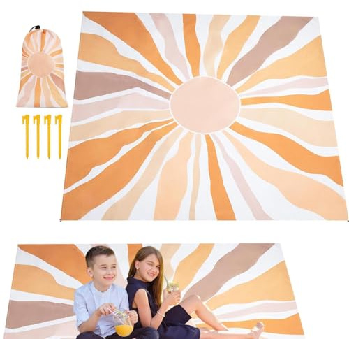 Coperta da spiaggia resistente alla sabbia, 210 x 200 cm, pieghevole, ad asciugatura rapida, grande coperta da picnic, tappetino da spiaggia, per campeggio, viaggi, vacanze estive, prato, giardino