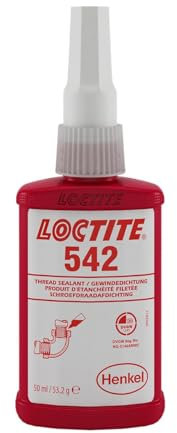 LOCTITE 542, guarnizione per filettatura media, adesivo liquido universale per impianti idraulici e pneumatici, fissaggio di filettature sottili, 1 x 50 ml