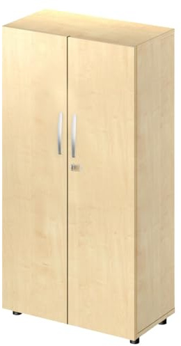 Allzweckschrank abschließbar 80 cm breit, Schrank für Aktenordner, Aktenschrank Holz, Schrank 42 cm tief, Möbel für Arbeitszimmer, Mehrzweckschrank mit Türen, 80x42x150mm, Ordnerschrank ahorn
