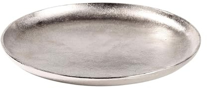 BUTLERS Deko-Teller rund 27cm aus Aluminium Silber -Banquet- handgefertigtes Serviertablett | Tischdeko, Kerzenteller, Deko Tablett | Dekoration für Herbst, Advent, Weihnachten