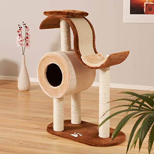 Kratzbaum ZORA I 98 cm Creme/braun I mit großer Sisal-Welle und Höhle I Stabiler Stand für jedes Katzenabenteuer