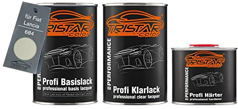 TRISTARcolor Autolack Dosen Set für Fiat/Lancia 684 Bianco Vela 2,5L | Set aus Basislack + 2K Klarlack + Härter, Literware, spritzfertig