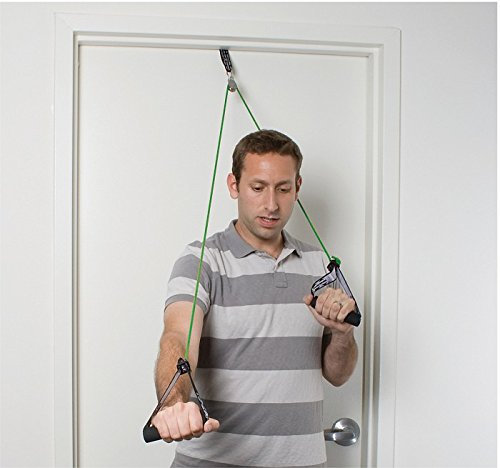 ATC Handes GmbH Schultertrainer Verschiedene Stärken, Shoulder Tubes, Seilzug Seil Gymnastik inkl. Handgriffe und Befestigung Reha, Physiotherapie, Schulterbeweglichkeit Tür (blau, schwer)