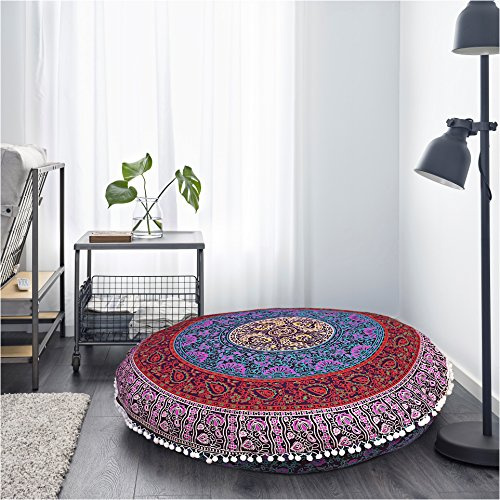 Rund Mandala Kopfkissen 81,3 cm indischen Pom Pom Kissenbezug dekorativer Überwurf-Kissen Roundie Outdoor Kissenbezug Bohemian kissenrollen