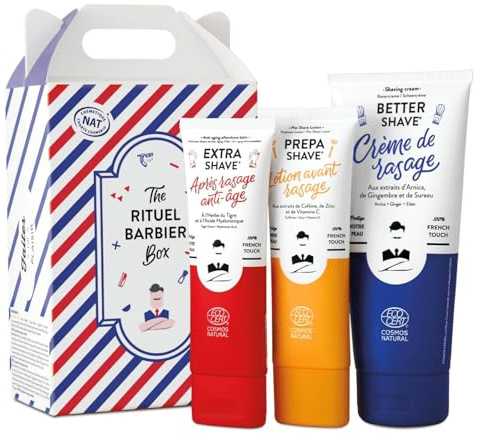 Monsieur Barbier - Kit de Rasage Rituel - Naturel et Végan - Pour Peaux Sensibles - Comprend Lotion Avant Rasage, Crème de Rasage & Baume Après Rasage - Coffret Cadeau pour Hommes - Made In France