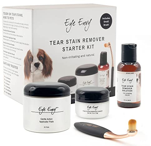 Eye Envy Dog Tear Stain Remover Starter Kit with ProPowder Brush | Stain Solution, Applicator Pads, Stain Powder and Small Applicator Brush | Lasts 30-45 Days