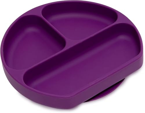 Bumkins BUMKGD-PRP Babyteller mit Saugnapf Esslernteller, Kinderteller, Menüteller aus Silikon | Bruchfest, unterteilt und mikrowellengeeignet - violett, 200 g