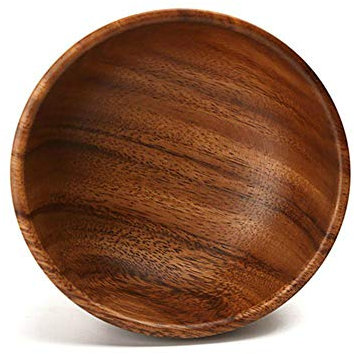 SAGIUSDM Ensaladera de Madera Natural Hecha a Mano Clásica Ensalada de Madera de Acacia Redonda Grande Sopa Platos de Cocina Utensilios de Cocina de Madera de Primera Calidad, 15 cm de diámetro