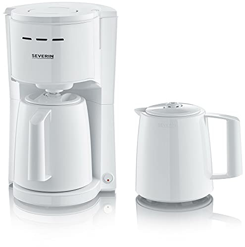 SEVERIN KA 9256 Filterkaffeemaschine mit 2 Thermokannen, ca. 1.000 W, bis 8 Tassen, Schwenkfilter 1 x 4 mit Tropfverschluss, automatische Abschaltung, Durchbrühdeckel, Weiß